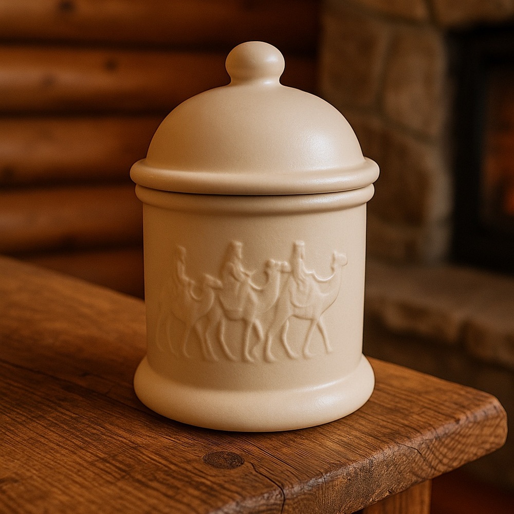 Vintage Hallmark Ceramic Candle Jar • Three Wise Men on Camels‎ • Made in Japan